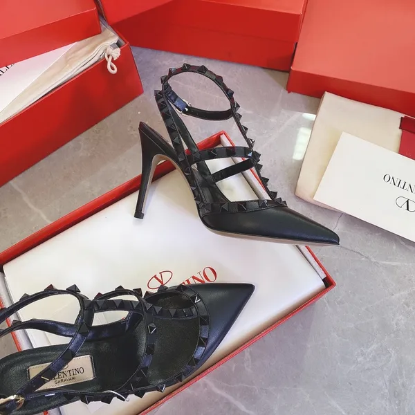 Valentino Women Black Leather Studded Heels product view 3