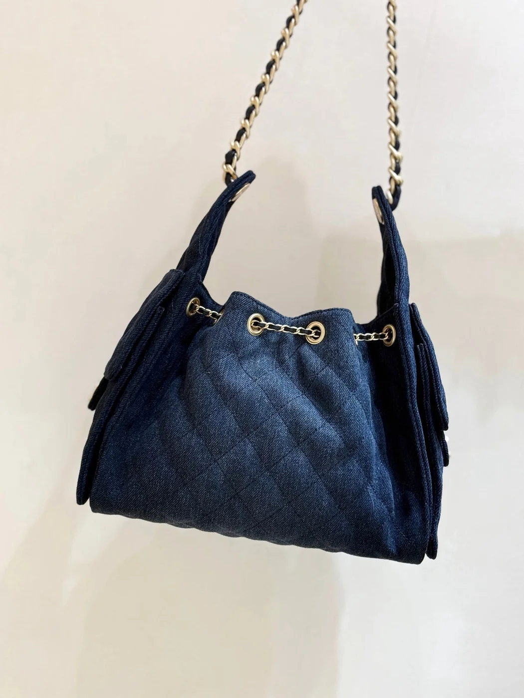 Chanel 25 Handbag 30 In Dark Blue Denim Gold Hardware product view 4