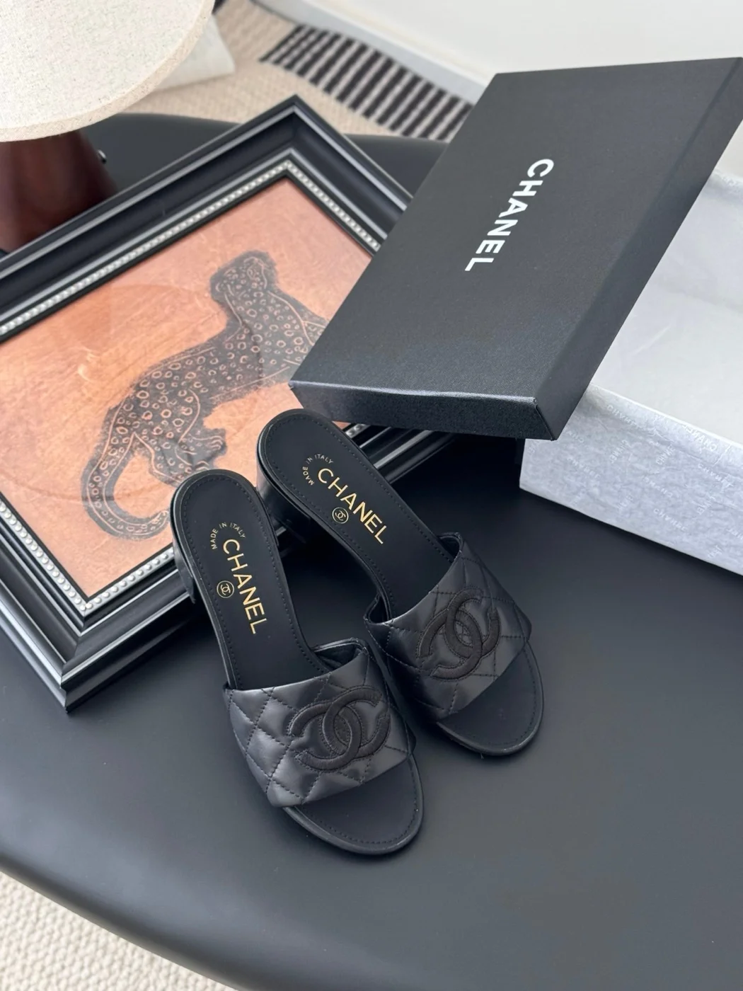 Chanel Women Black Quilted Leather Slides product view 6