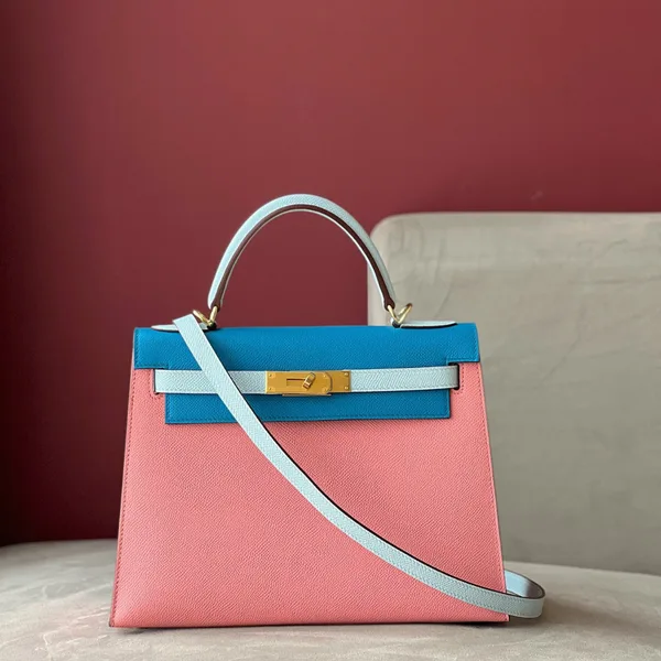 Hermès Kelly 28 Epsom Light Blue/ Electric Blue/Rose Pink Gold Hardware Bag product view 1
