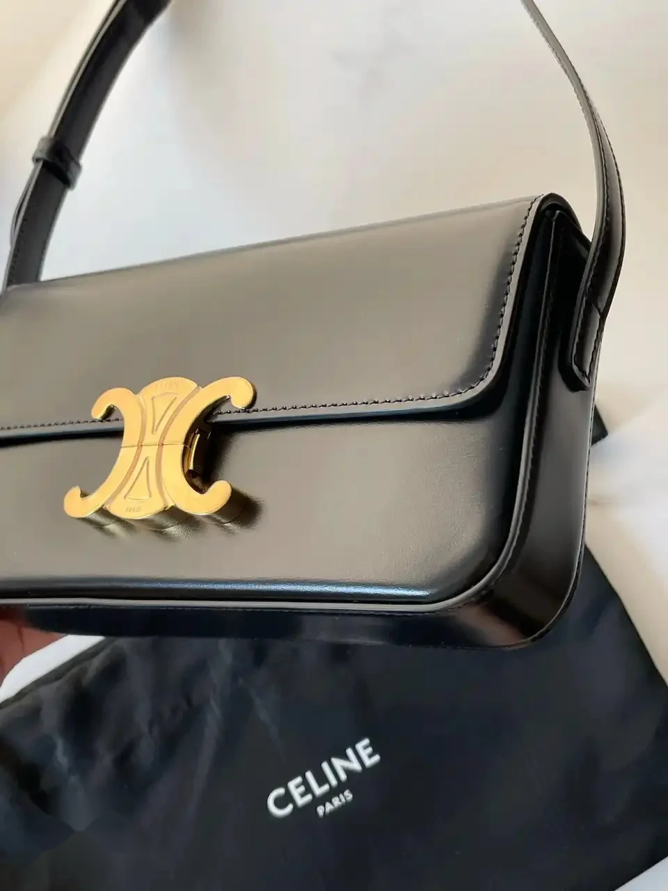 Celine Triomphe Black Smooth Leather 20 cm Bag product view 2