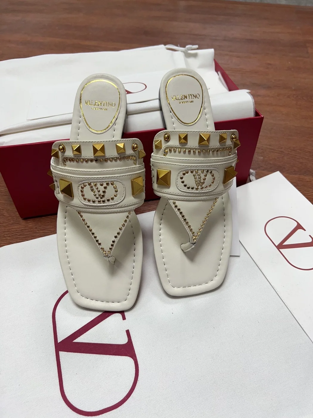 Valentino Women White Leather Studded Sandals product view 2