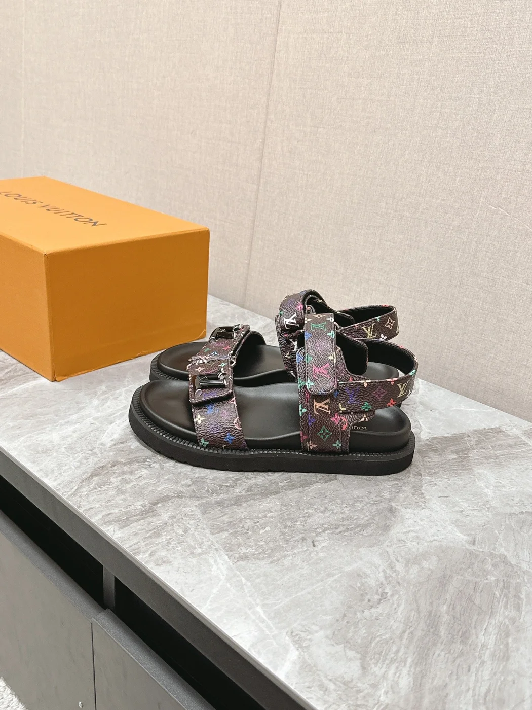 Louis Vuitton Women Multicolor Canvas Strap Black Sandals product view 5