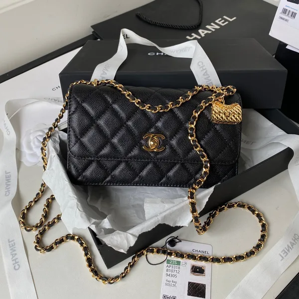 Chanel Handle Bag Lumpy Skin Handbags Black With Lock Gold 19 cm product photo