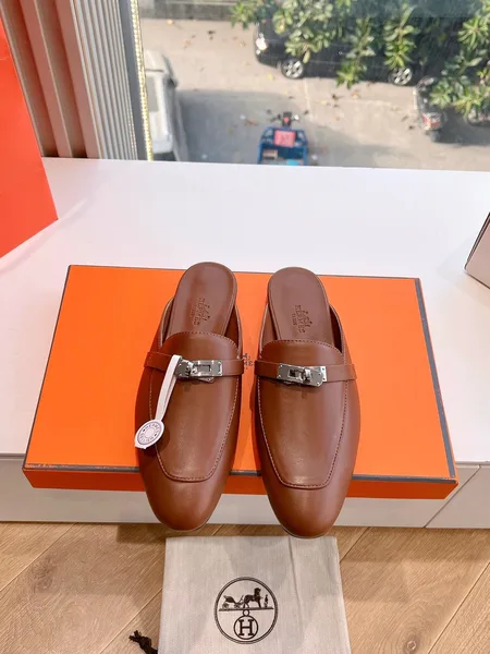 Hermès Women Brown Leather Slip On Mules product view 1