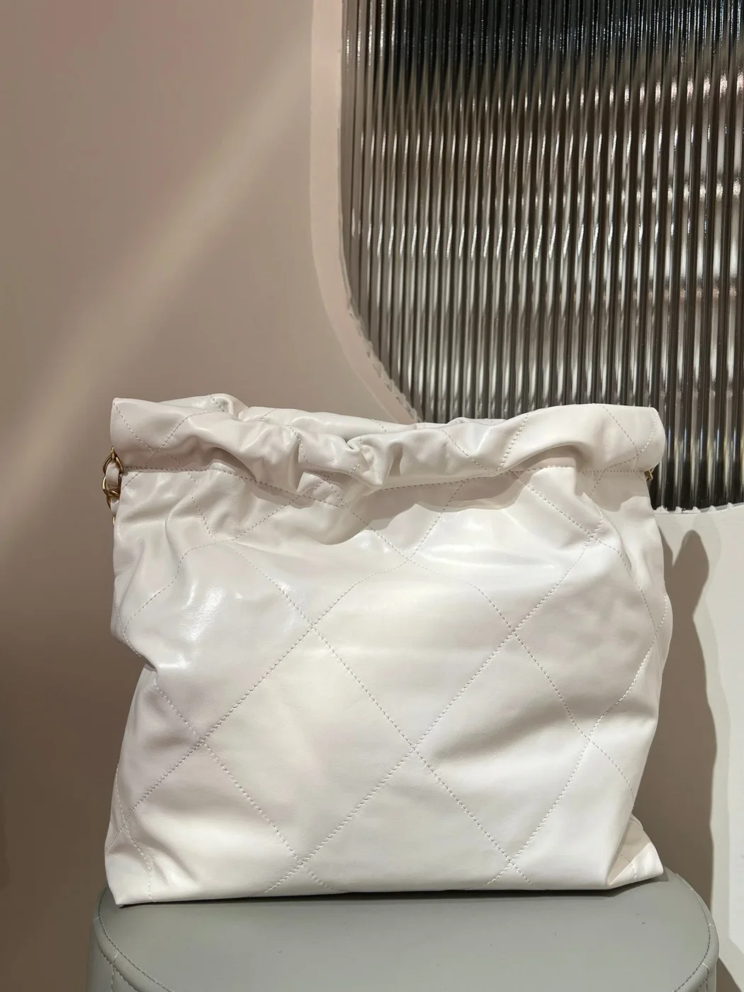 Chanel 22 Bag Small White Lambskin Leather product view 5