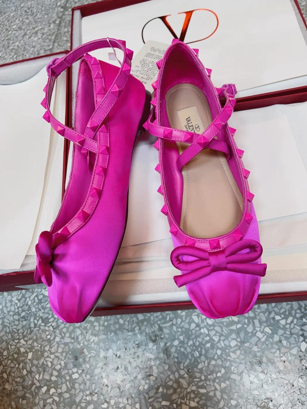 Valentino Women Pink Satin Bow Strap Flats product view 6