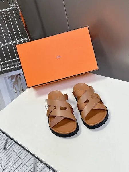 Hermès Women Tan Leather And Fabric Sandals product view 1