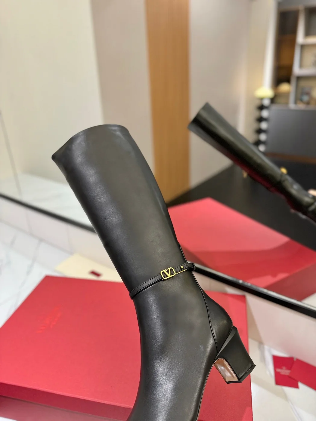 Valentino Women Black Leather Knee High Boots product view 2
