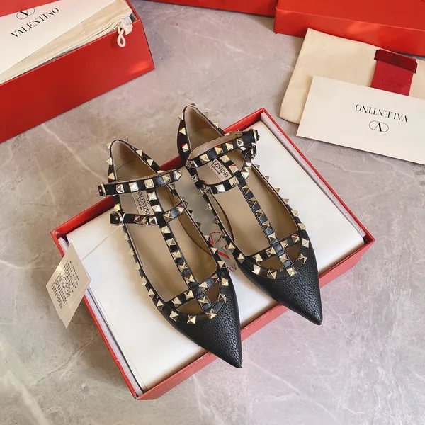 Valentino Women Black Leather Studded Flats product view 1