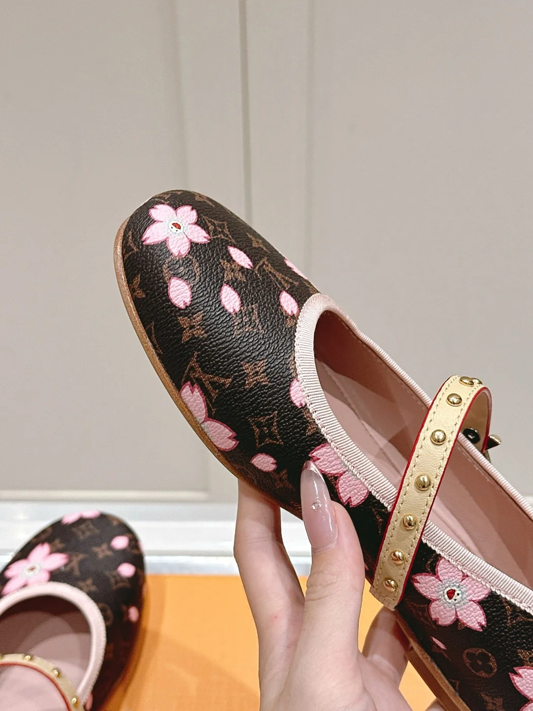 Louis Vuitton Women Brown Canvas Pink Floral Patterned Flats product view 2