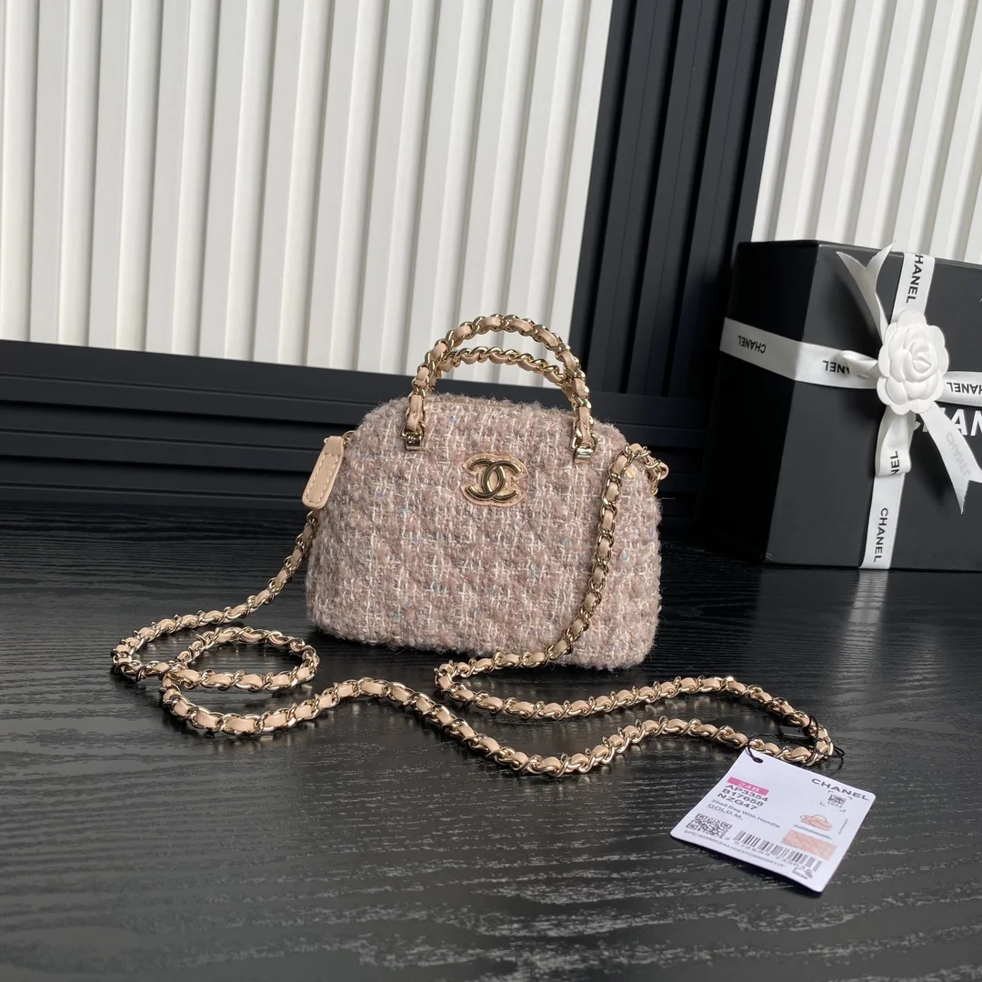 Chanel 24B Cc Quilted Chain Top Handle Pink Tweed / Sequin Bag product view 1