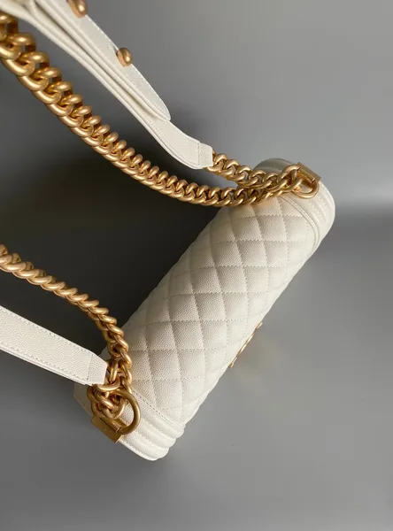 Chanel Medium 25 Boy Bag In White Lambskin Gold Hardware product view 3