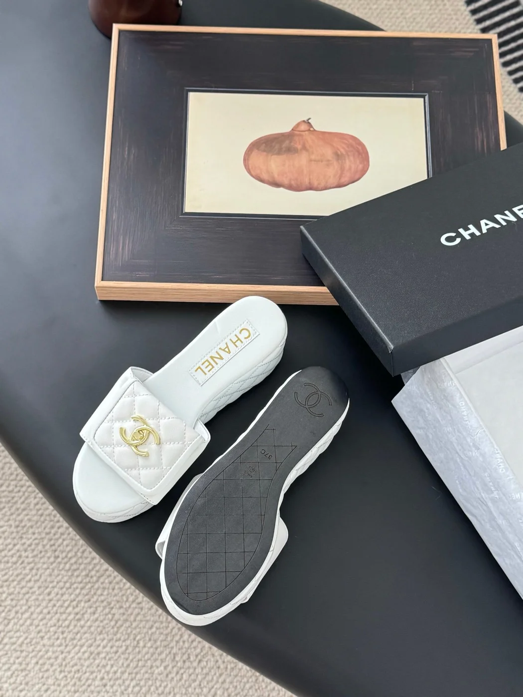 Chanel Women White Quilted Leather Slides product view 5