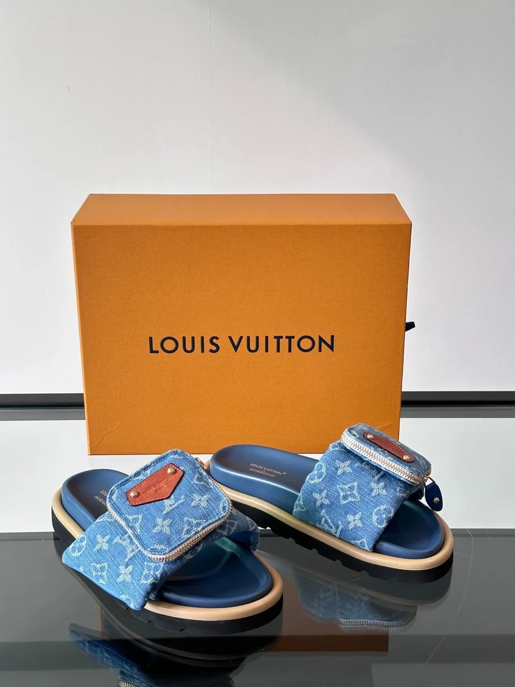 Louis Vuitton Men Blue Denim Slides product view 5