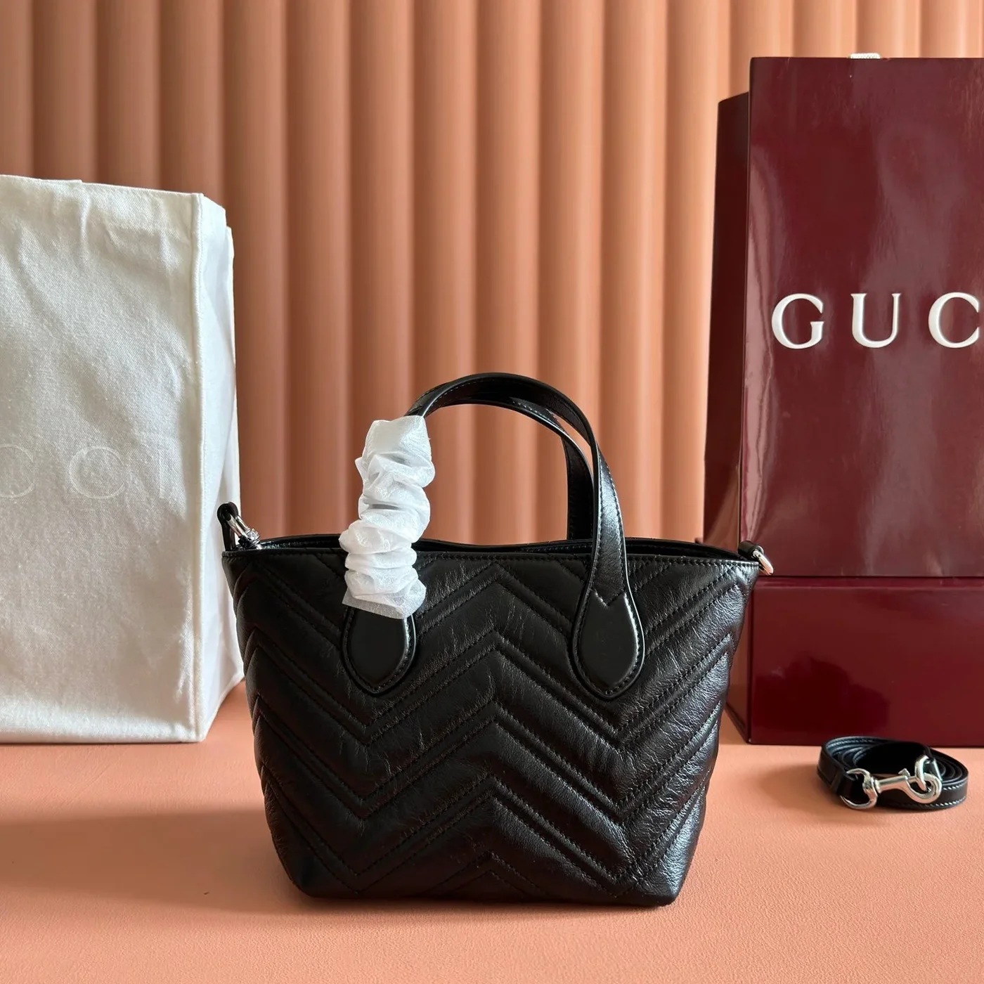 Gucci 26S GG Marmont Tote Bag 17 In Black Calfskin product view 6