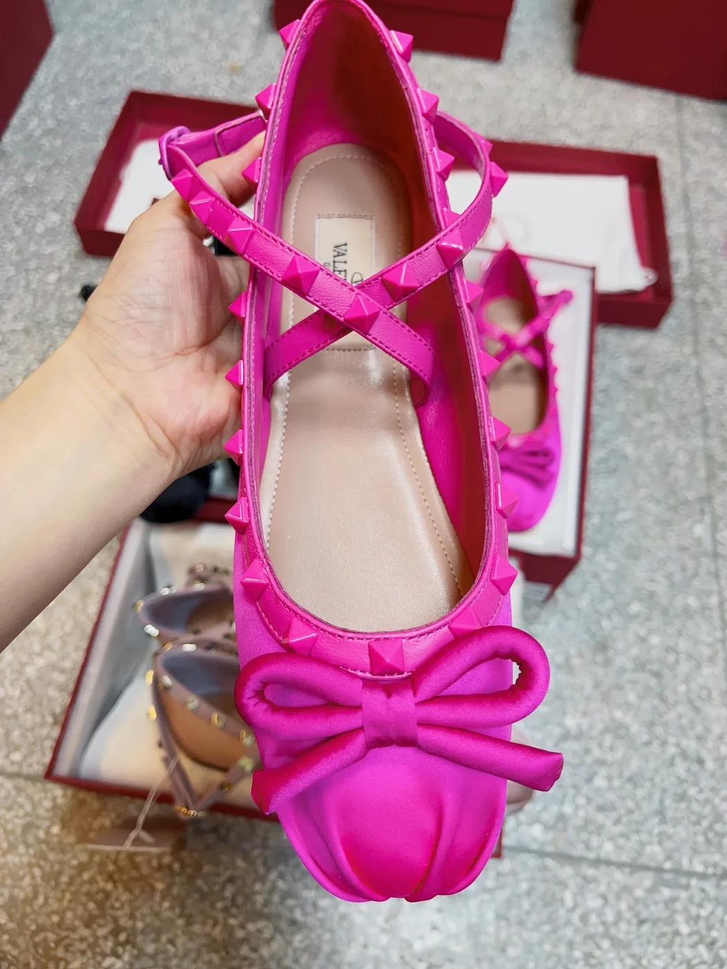 Valentino Women Pink Satin Bow Strap Flats product view 4