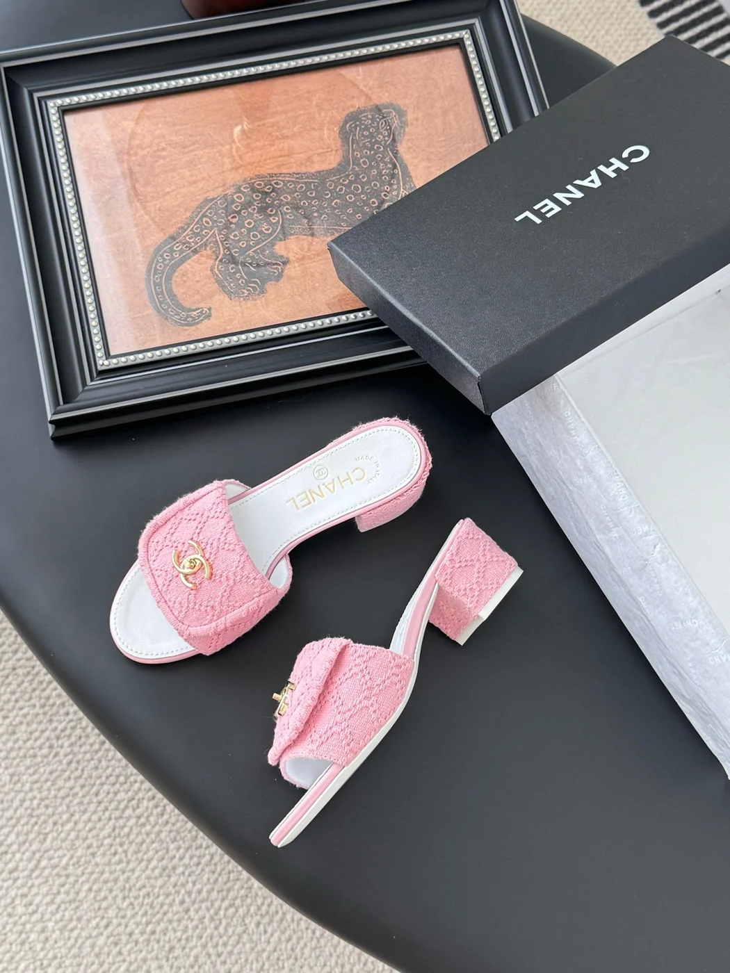 Chanel Women Pink Tweed Slides product view 4