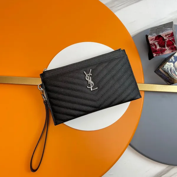 Saint Laurent Cassandre MATTELASÈ Large Zipped Pouch In Grain De Poudre Embossed Leather product view 5
