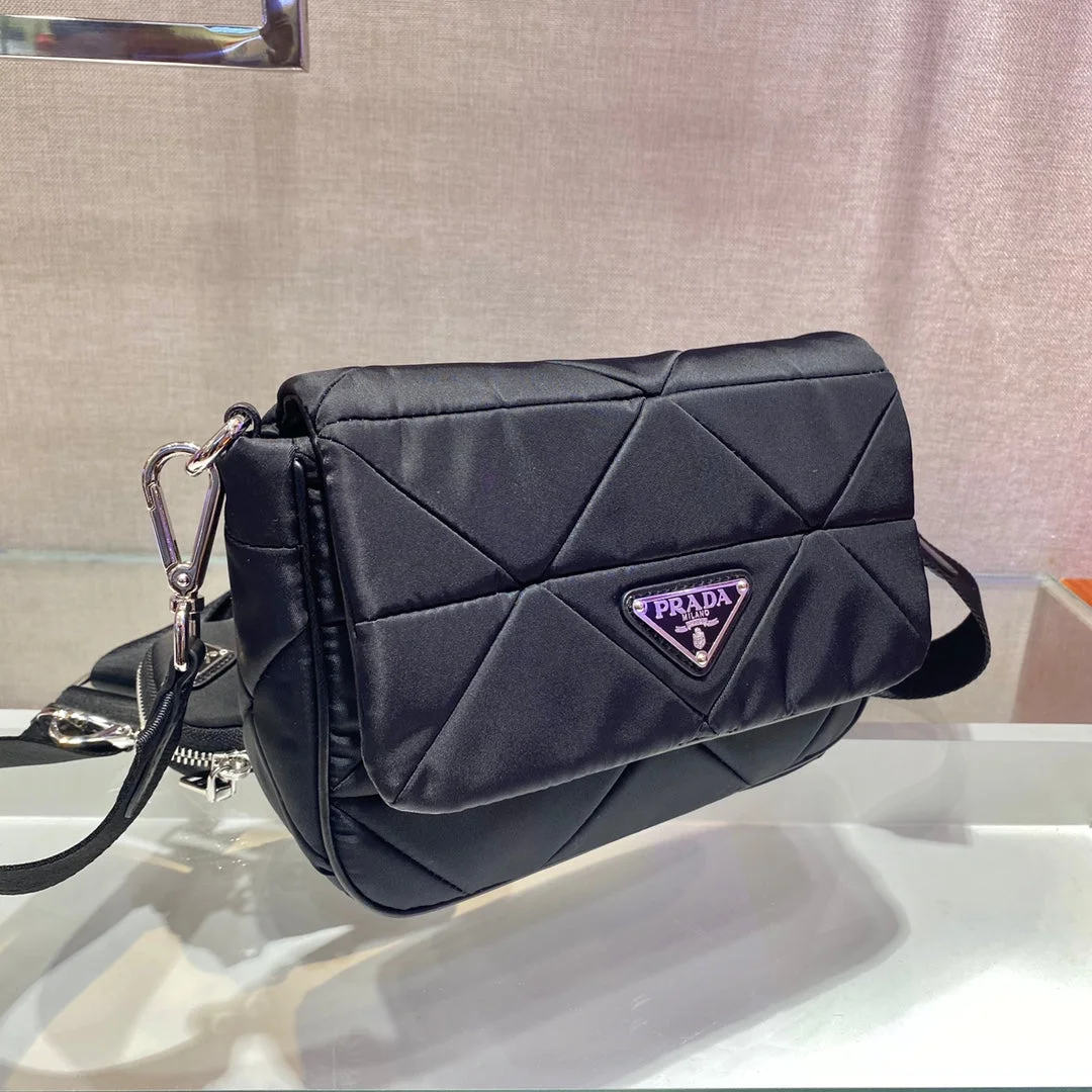 Prada Small Flap Bag 21 In Black Triangular Quilted Pattern Re-Nylon product view 4