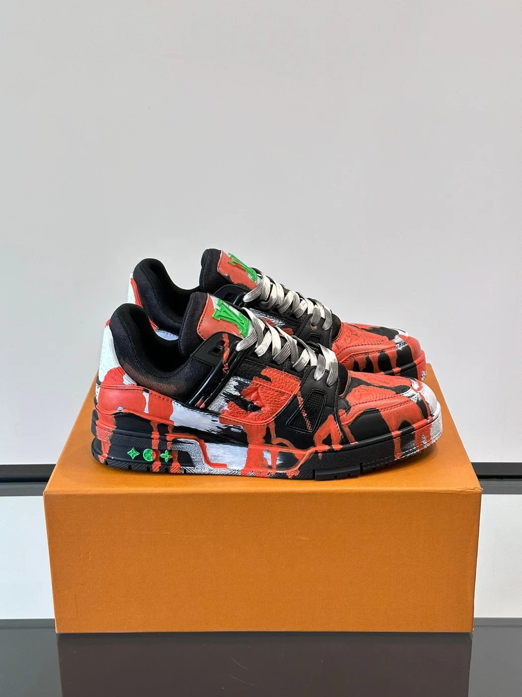 Louis Vuitton Men Black Red Painted Leather Sneakers product view 1