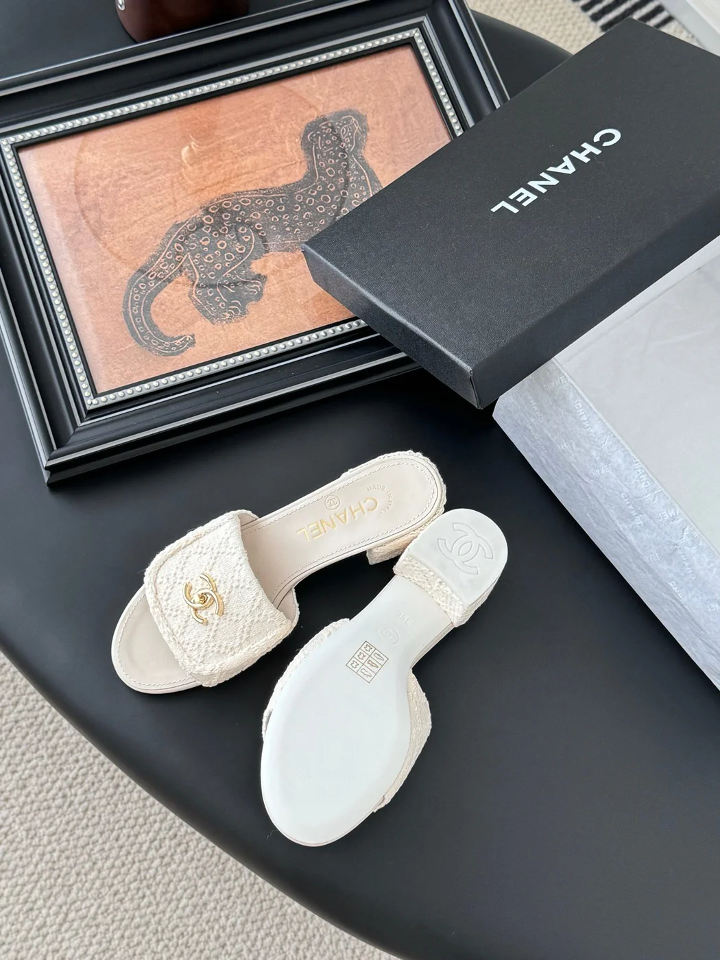 Chanel Women Cream Tweed Slides product view 5