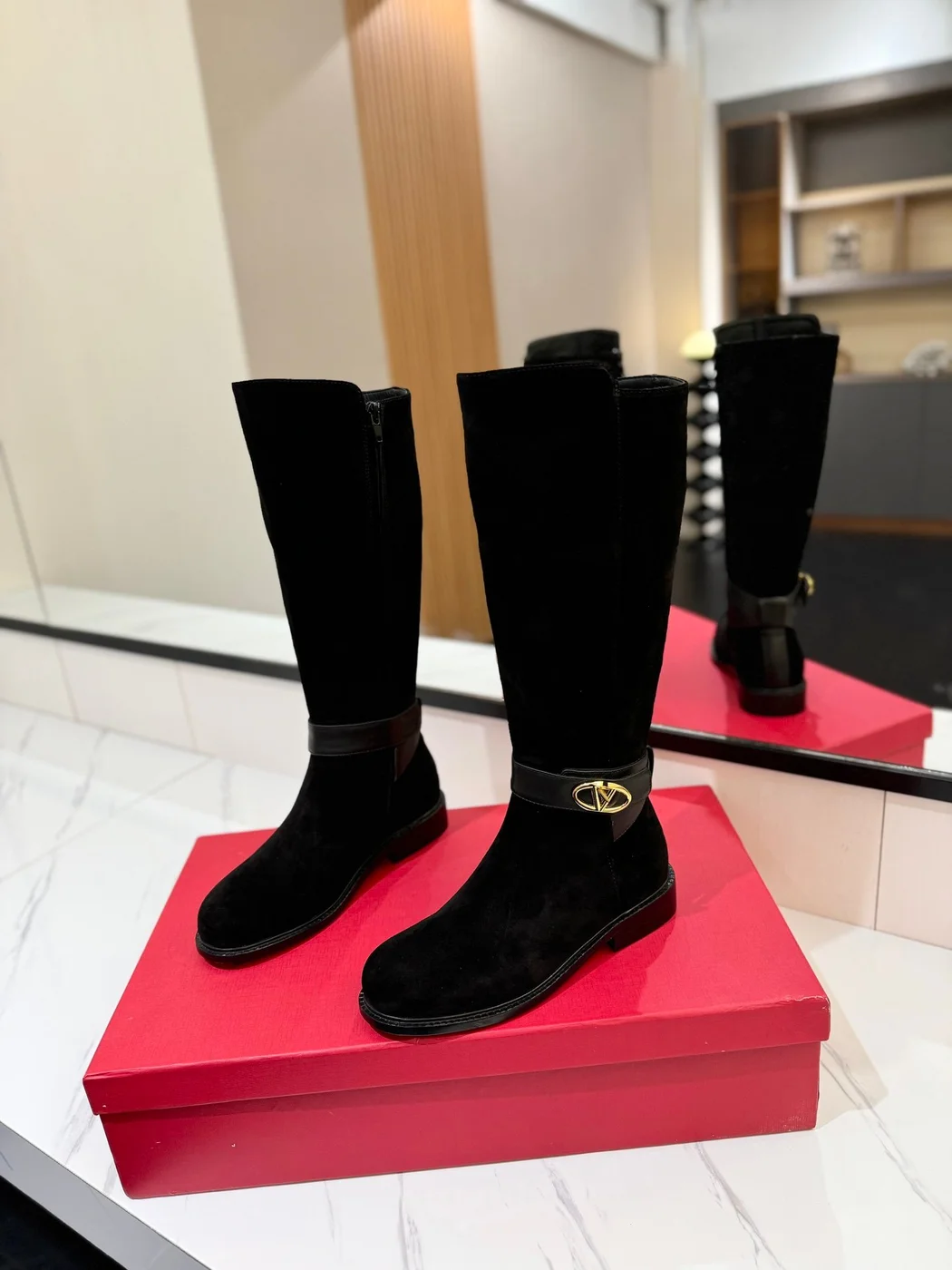 Valentino Women Black Suede Leather Strap Boots product view 3