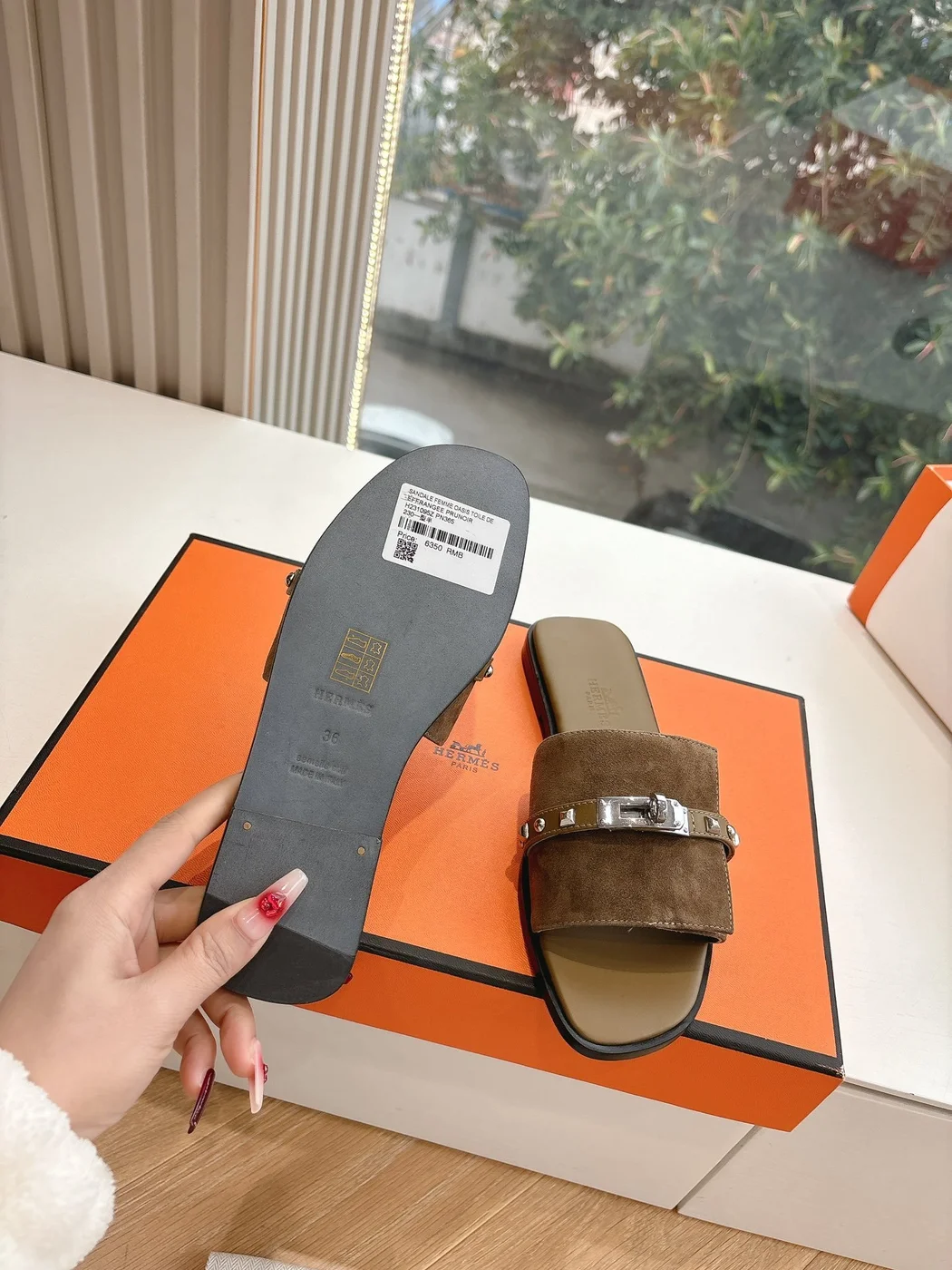 Hermès Women Brown Suede Slide Sandals product view 2
