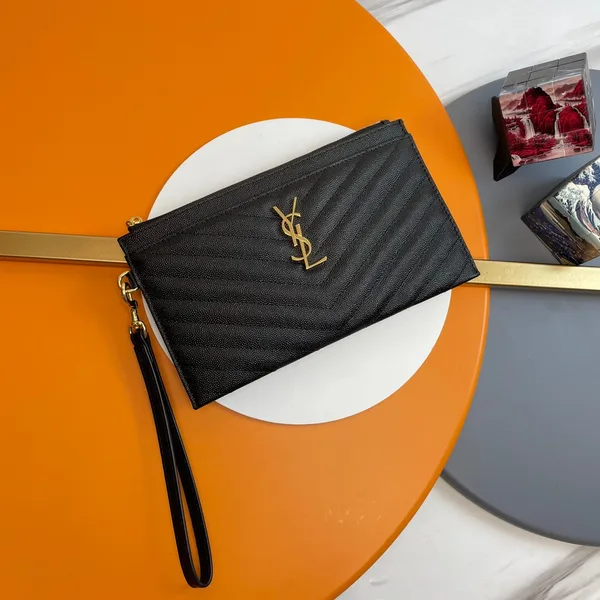 Saint Laurent Cassandre MATTELASÈ Large Zipped Pouch In Grain De Poudre Embossed Leather product view 3