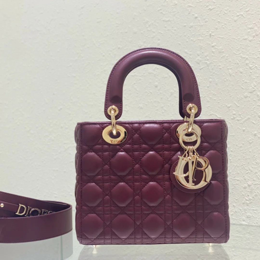 Dior Lady Abc High-end Women’s Handbag, Dark Red, Soft Leather 20 cm product view 1