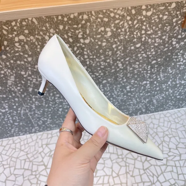 Valentino Women White Leather Rhinestone Embellished Heels product view 3