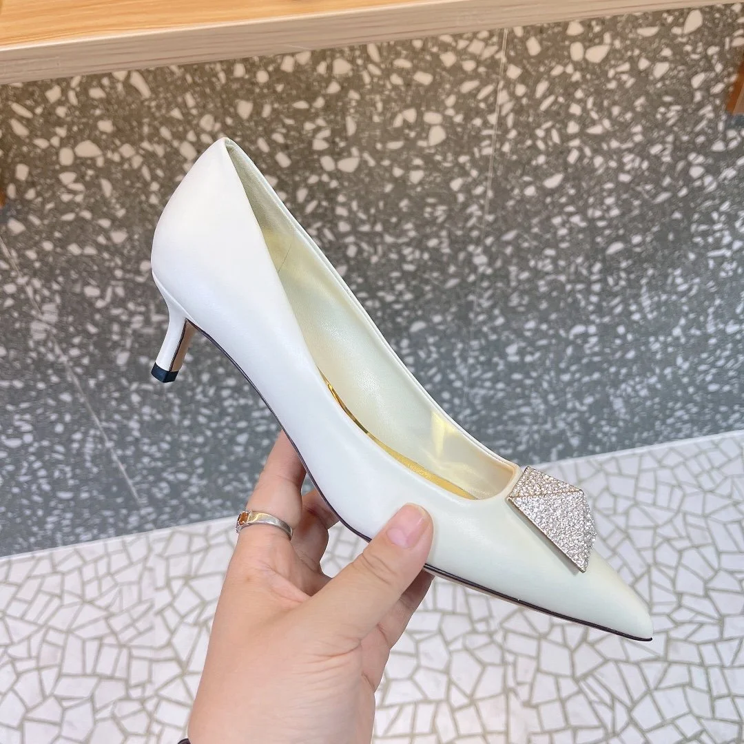 Valentino Women White Leather Rhinestone Embellished Heels product view 3