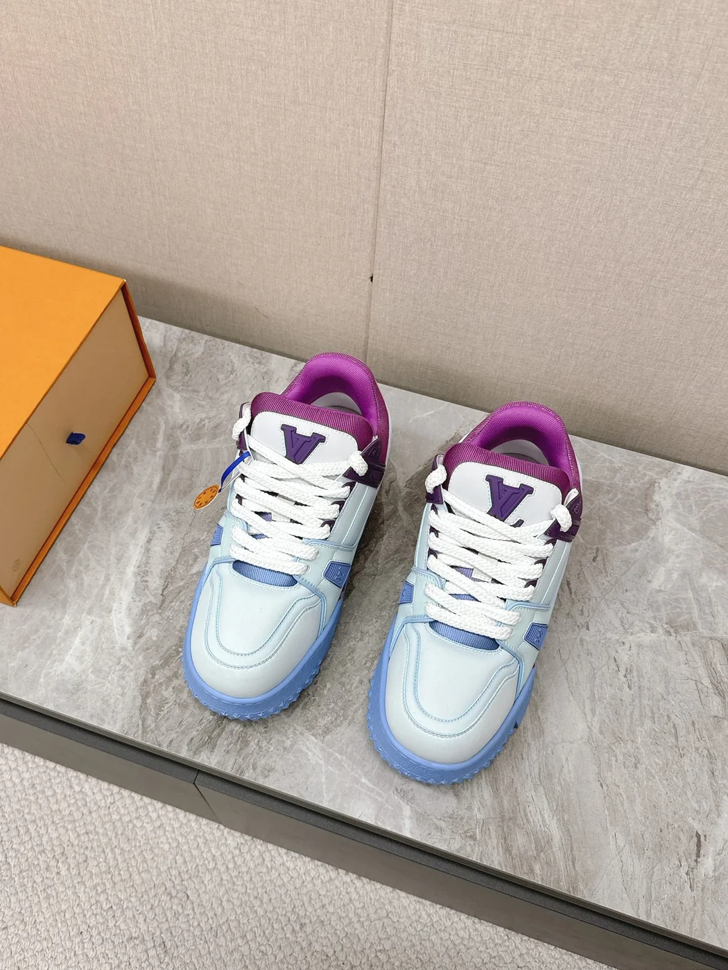 Louis Vuitton Women Blue White Leather Sneakers product view 4
