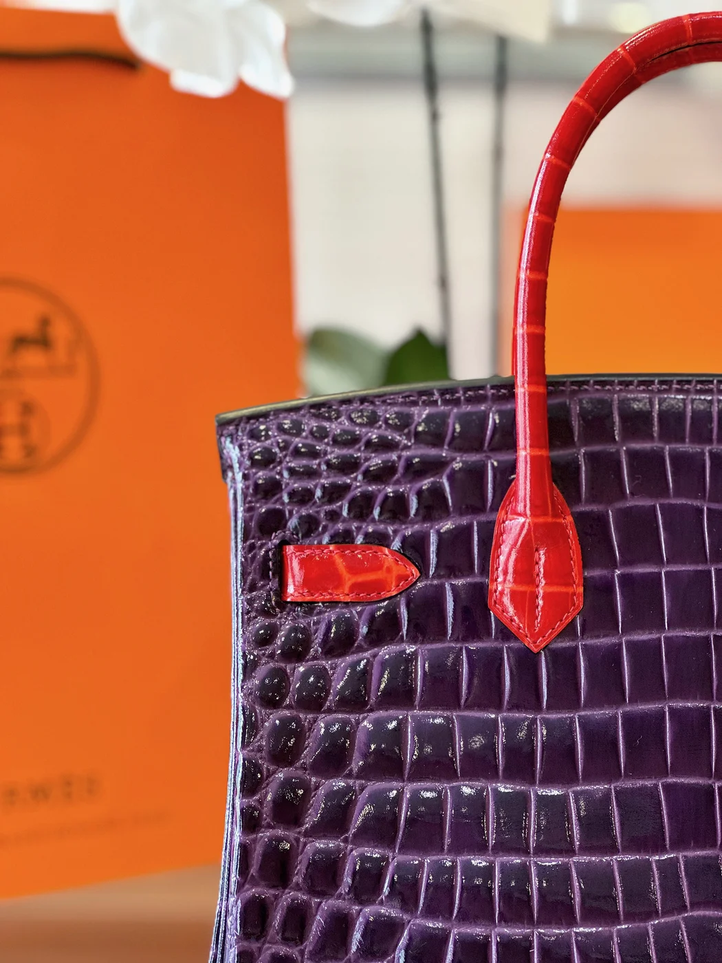 Hermès Birkin 30 Purple/Red Crocodile Leather Gold Hardware Bag product view 4