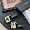 Chanel Women Beige Woven Fabric Black Leather Slides product view 6