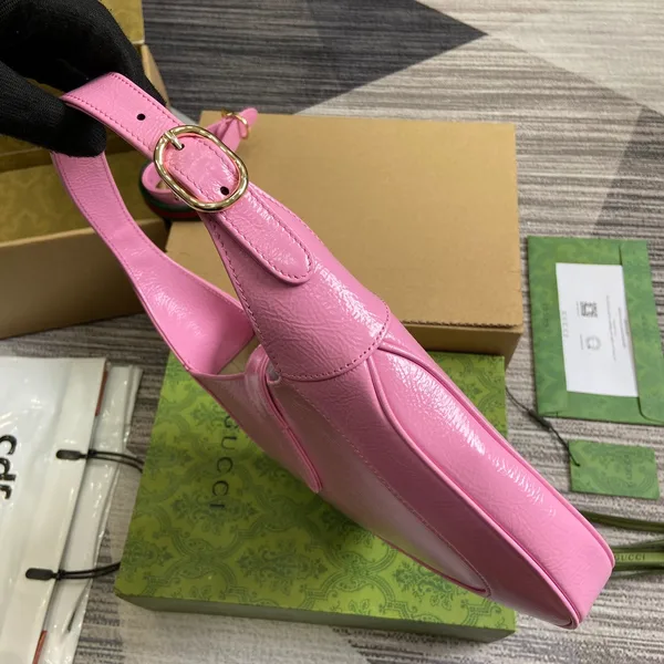 Gucci Jackie Small Shoulder Bag 27 In Pink Cracked Lacquer Calfskin Gold Hardware product view 8