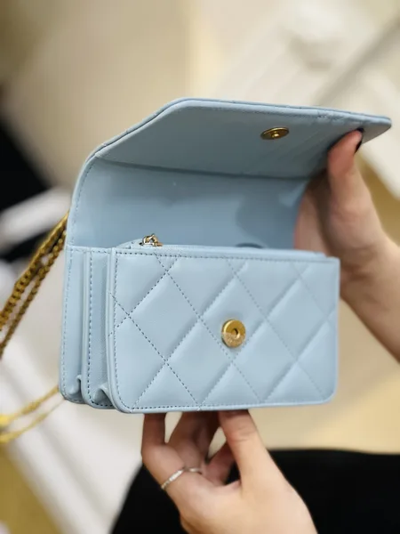 Chanel Woc Mini Handbag Woman’s Blue Smooth Leather 15 cm product view 6