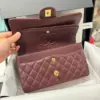 Chanel Classic Plum Red Color Handbags With Lock Gold 25 cm product view 4