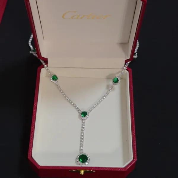 Cartier Green Graduated Stone Silver-Tone Necklace product view 2