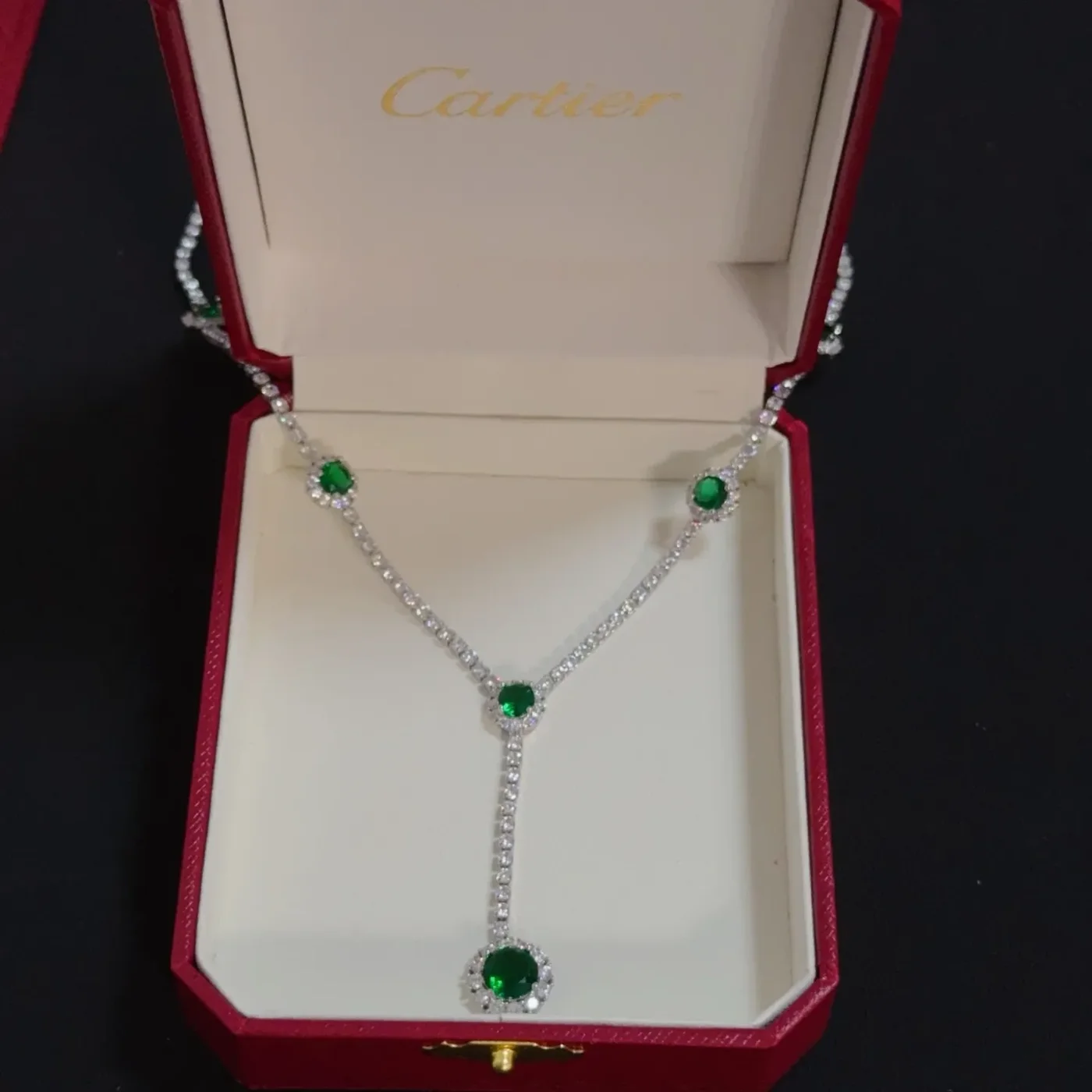 Cartier Green Graduated Stone Silver-Tone Necklace product view 2