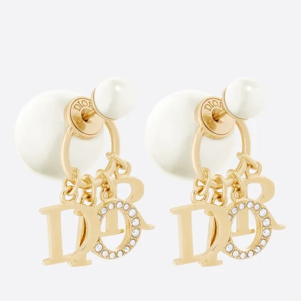 Dior Tribales Letter-Charm Earrings — Gold-Tone with Pearl-Effect Details product photo