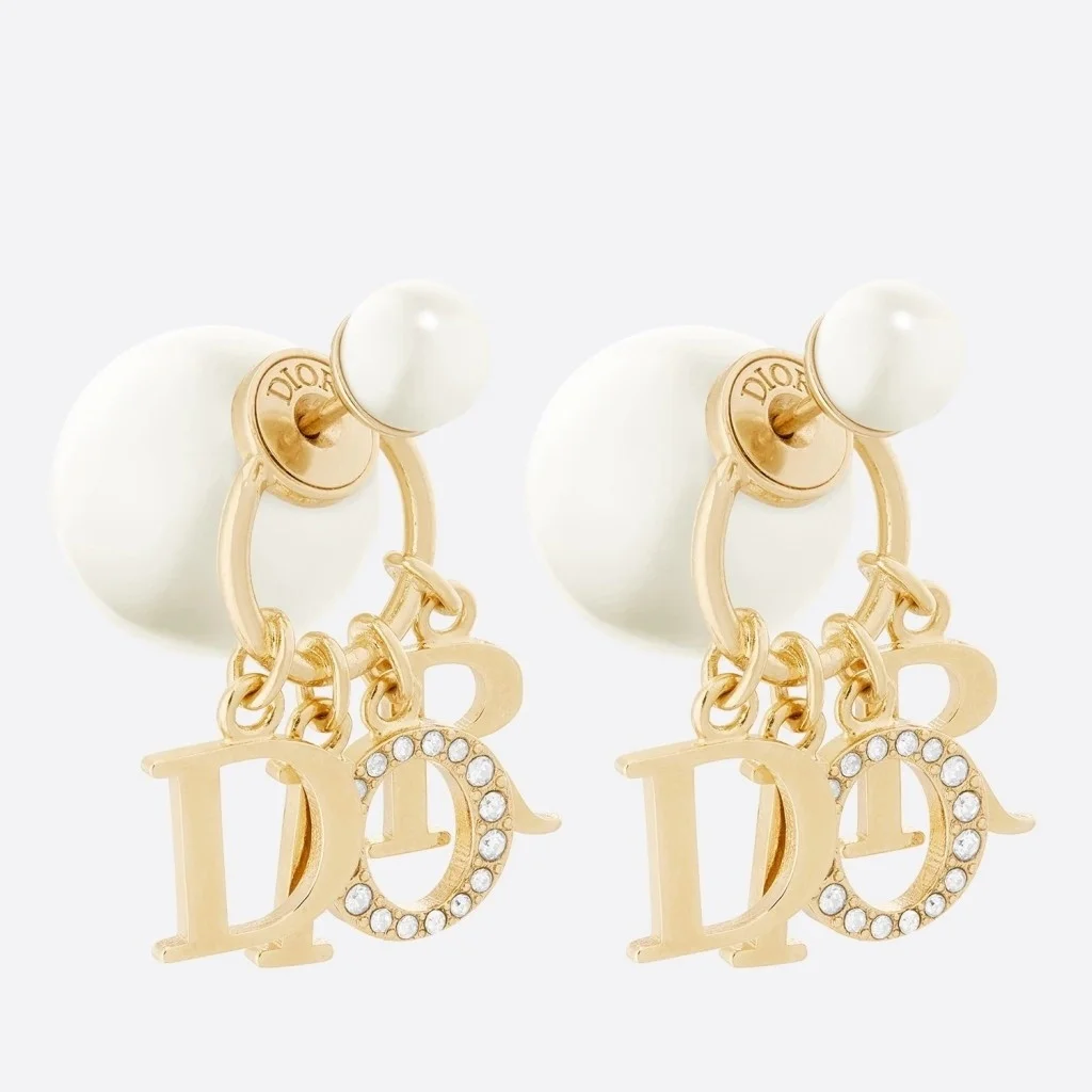 Dior Tribales Letter-Charm Earrings — Gold-Tone with Pearl-Effect Details product view 1