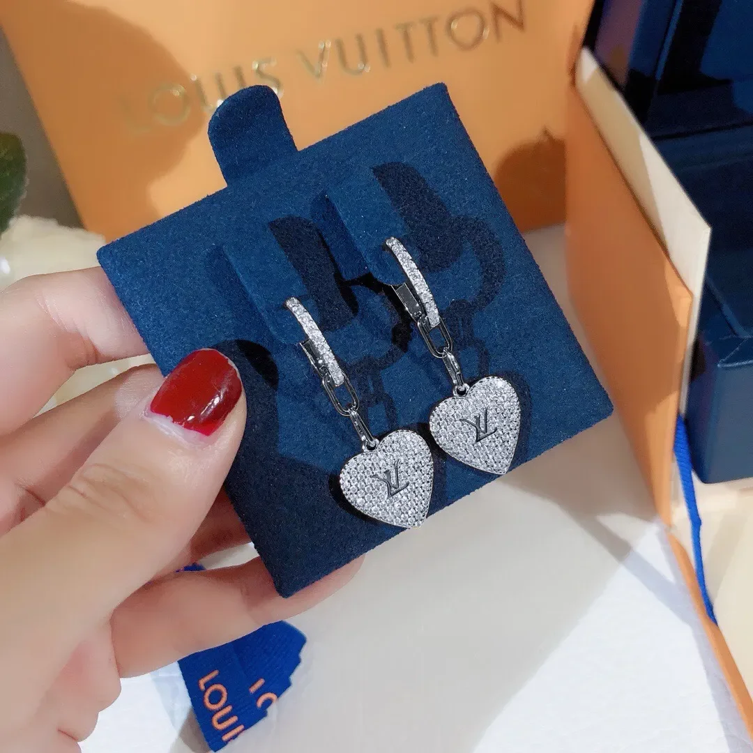 Louis Vuitton Pavé Heart Drop Hoop Earrings Silver-Tone product view 3