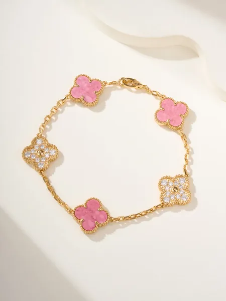 Van Cleef  Arpels Alhambra Pink Clover and Pave-Effect Gold-Tone Bracelet product photo