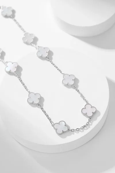 Van Cleef  Arpels Alhambra White Ten-Motif Silver-Tone Necklace product view 3