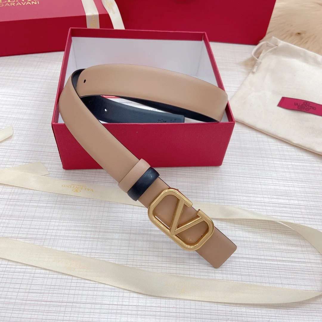 Valentino VLogo Reversible Belt 30mm in Beige and Black Calfskin product view 3