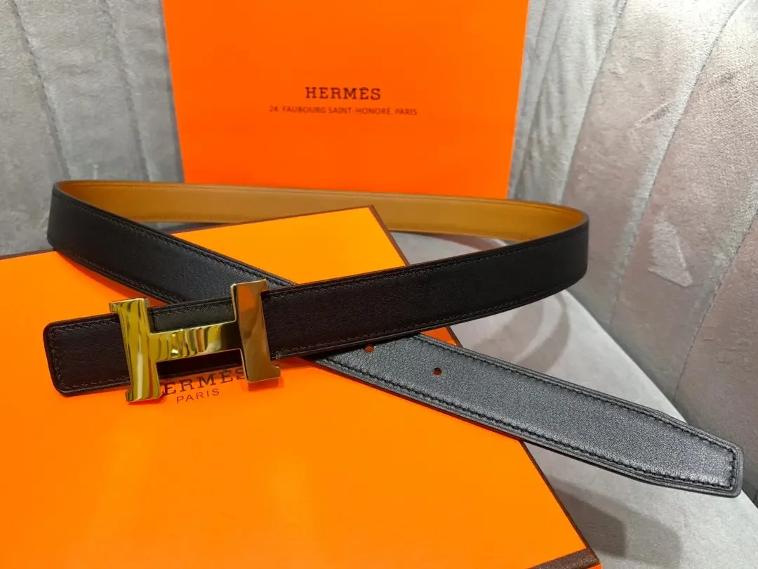 Hermès Tan/Black Reversible Belt with Gold-Tone Wide H Buckle product view 3
