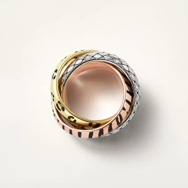 Cartier Trinity Three-Tone Animal-Pattern Interlocking Ring product view 4