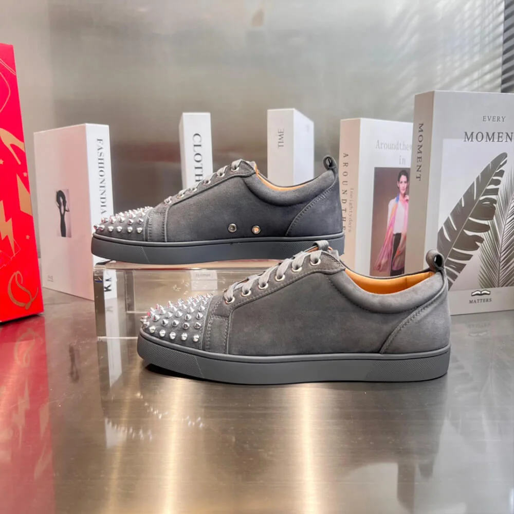 Christian Louboutin Louis Junior Spikes Suede-Effect Sneakers Grey product view 5