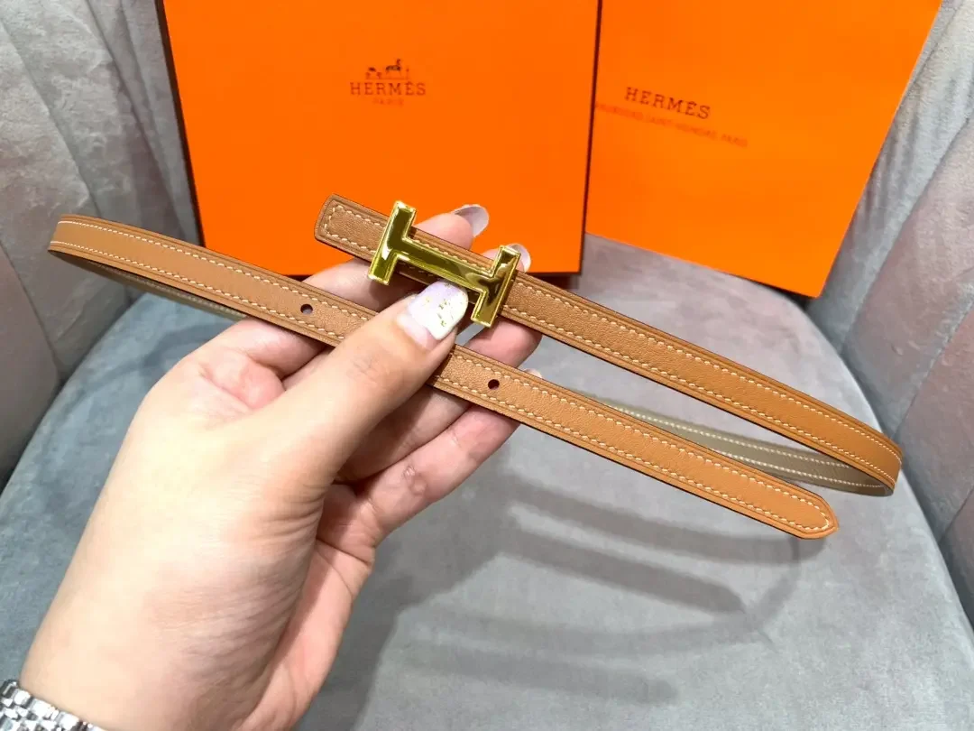 Hermès Tan/Grey Reversible Belt with Gold-Tone Slim H Buckle product view 4